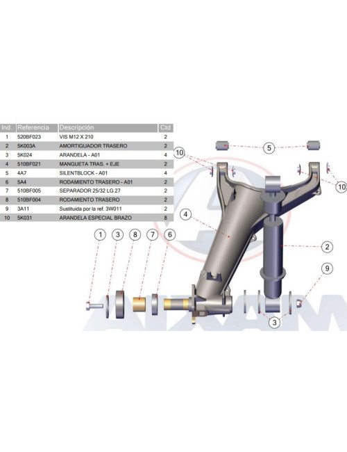 RODAMIENTO DE RUEDA TRASERA AIXAM 2016/2020. 510BF004. NO ORIGINAL