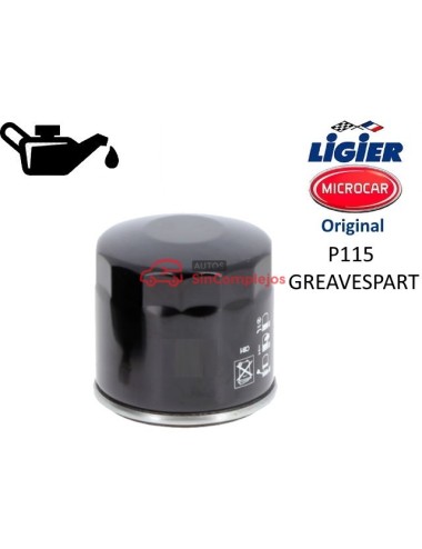 FILTRO DE ACEITE P115 GREAVESPART LIGIER MYLI / JS50 F5 JS64. ORIGINAL. 1423655