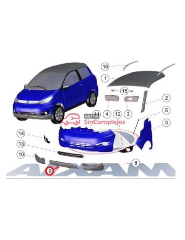 MOLDURA INFERIOR DE PARAGOLPES DELANTERO PLATA AIXAM CROSSOVER.  7BC032-A707