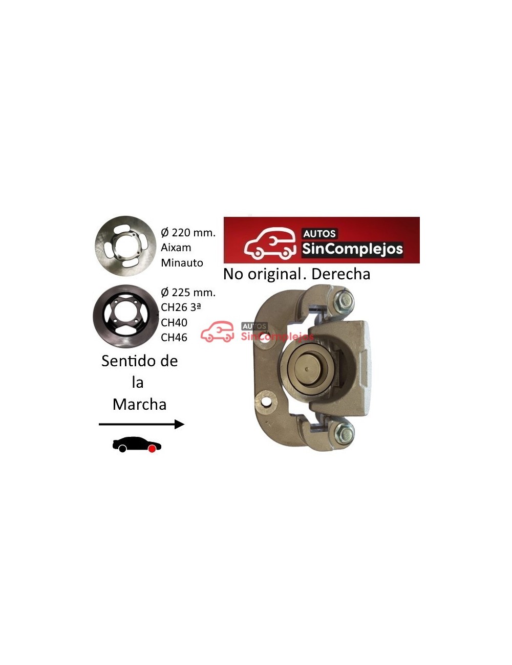 PINZA DE FRENO DELANTERA DERECHA AIXAM / CHATENET / BELLIER . NO ORIGINAL. 6AR064